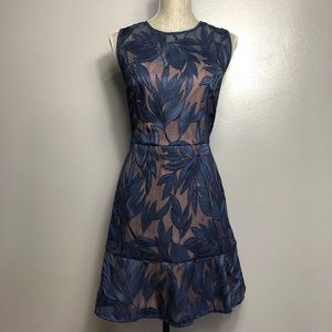 Michael Kors Navy Palm Appliqué Mesh Dress